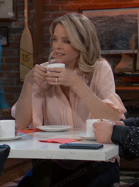 Felicia’s peach pink blouse on General Hospital