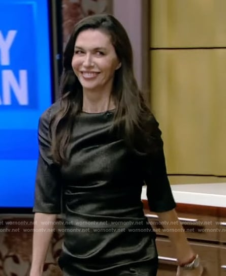 Finola Hughes’ black gathered sheath dress on Live with Kelly and Ryan