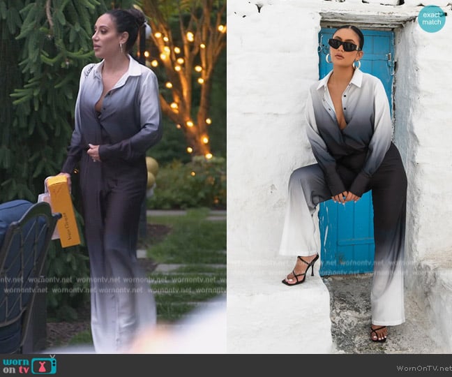 Forever Unique Ombre Satin Blouse worn by Melissa Gorga on The Real Housewives of New Jersey