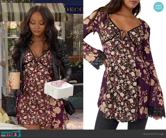 Free People Odette Floral Long Sleeve Tunic worn by Chanel Dupree (Raven Bowens) on Days of our Lives