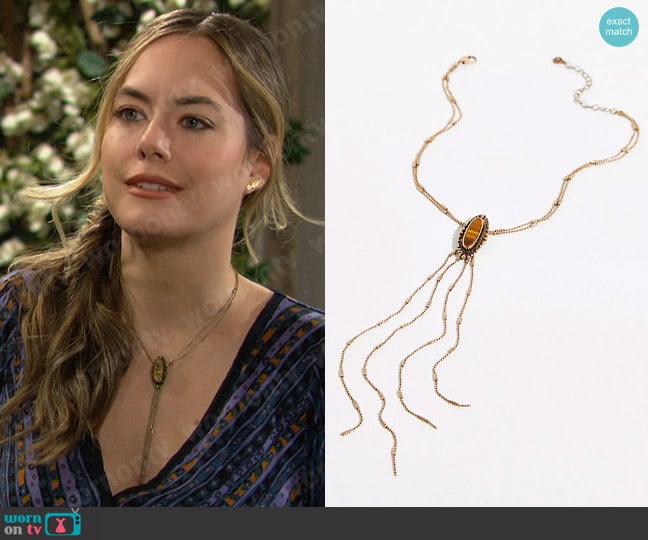 Free People Honky Tonkin' Bolo in Gold Tigers Eye worn by Hope Logan (Annika Noelle) on The Bold and the Beautiful