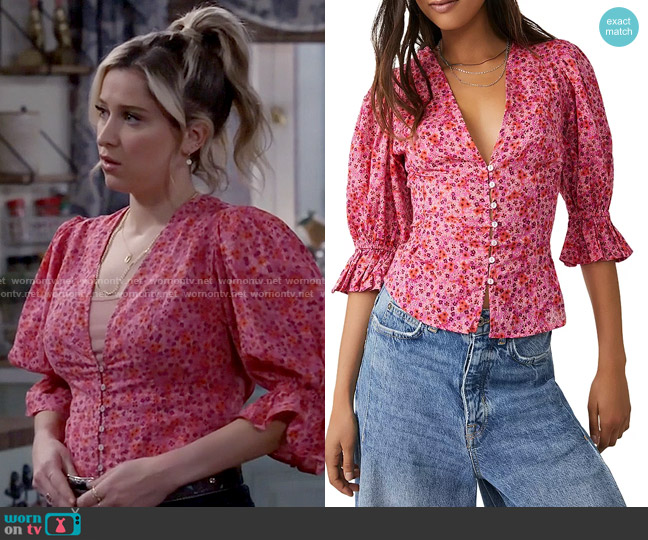 Free People I Found You Floral Print Blouse in Party Combo worn by Zoey (Margie Mays) on Call Me Kat