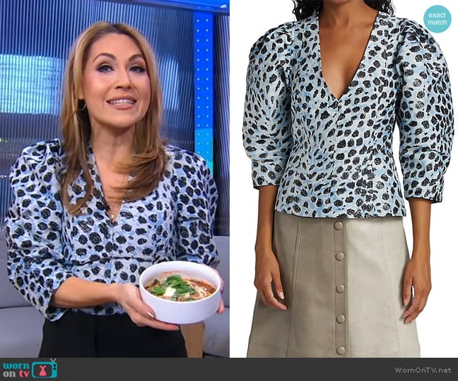 Ganni Crispy Jacquard Cropped Blouse worn by Lori Bergamotto on Good Morning America