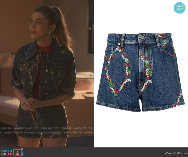 Ganni Floral-embroidery organic cotton shorts worn by Lauryn (Amelie Zilber) on Grown-ish