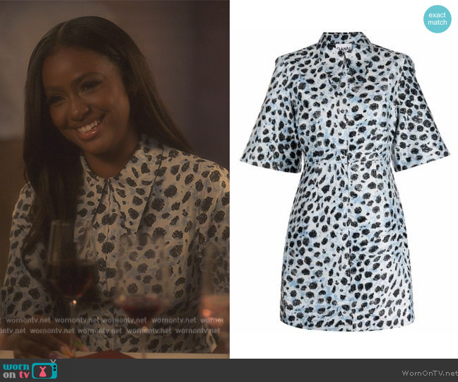 Ganni Patterned Jacquard Shirt Dress worn by Annika (Justine Skye) on Grown-ish