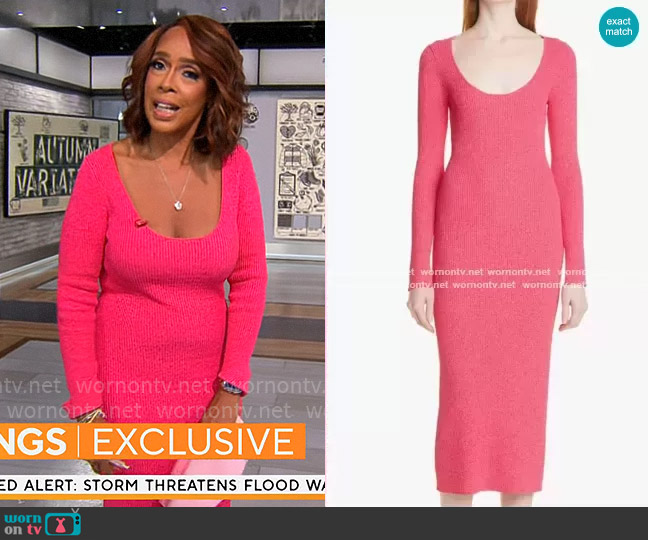 Ganni Melange knit midi dress worn by Gayle King on CBS Mornings