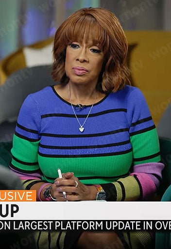 Gayle King’s multi color striped dress on CBS Mornings