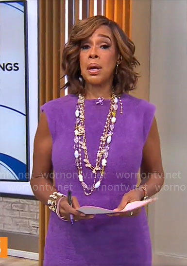Gayle King’s purple furry dress on CBS Mornings