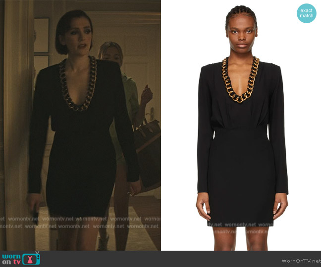 Givenchy Black Chain Trim Mini Dress worn by Kate (Charlotte Ritchie) on You