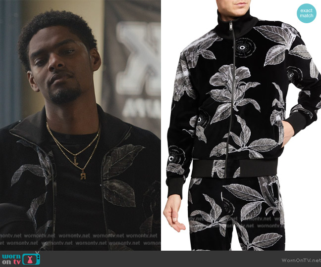 Givenchy Floral Schematics Velvet Track Jacket worn by JR (Sylvester Powell) on All American Homecoming