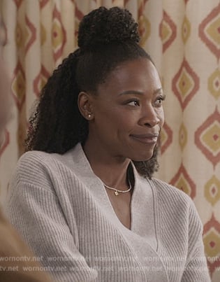 Grace’s gray knit wrap sweater on All American