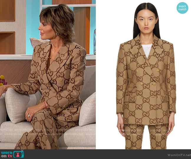 Gucci Double-Breasted Cotton-Blend Canvas-Jacquard Blazer worn by Lisa Rinna on The Talk