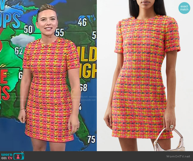 Gucci Fluorescent Lame Tweed Mini Dress worn by Scarlett Johansson on Today
