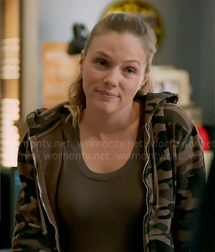 Hailey’s camo zip up hoodie on Chicago PD