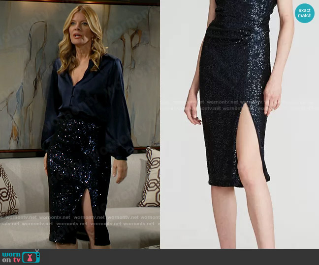 Halston Aiden Sequin Skirt worn by Phyllis Summers (Michelle Stafford) on The Young and the Restless