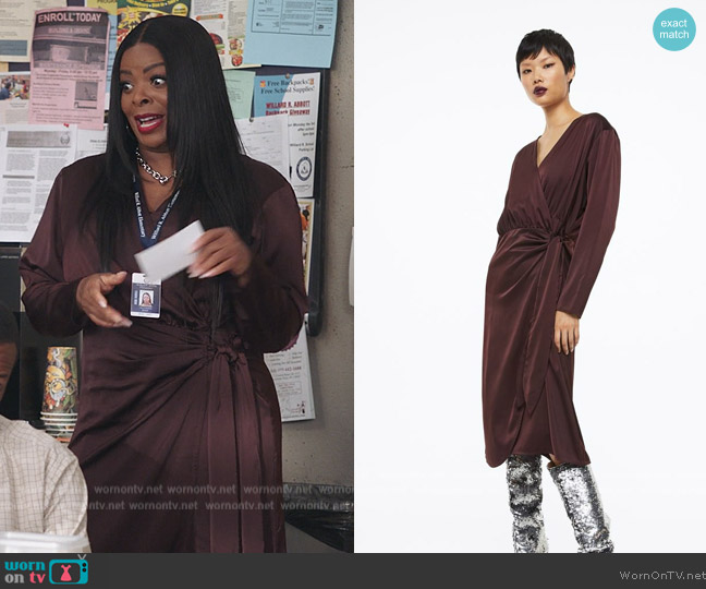 H&M Satin Wrap-front Dress worn by Ava Coleman (Janelle James) on Abbott Elementary