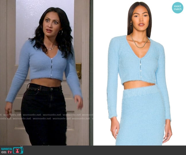 Hansen + Gretel Cosmo Cardigan in Cornflower worn by Valentina (Francia Raisa) on How I Met Your Father
