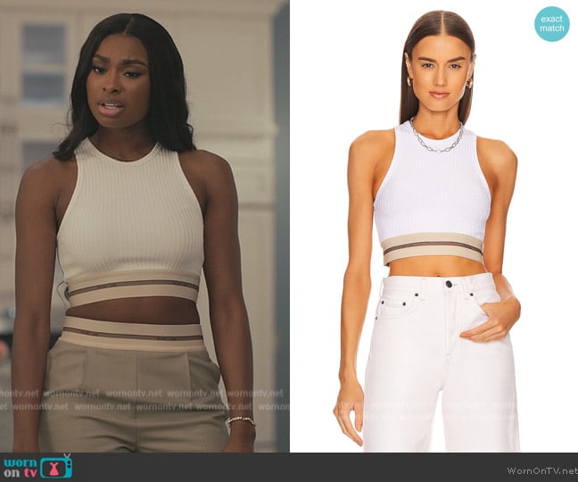 Helmut Lang Rib Crop Tank worn by Hilary Banks (Coco Jones) on Bel-Air