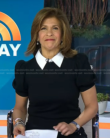 Hoda’s black puff sleeve collared sweater on Today