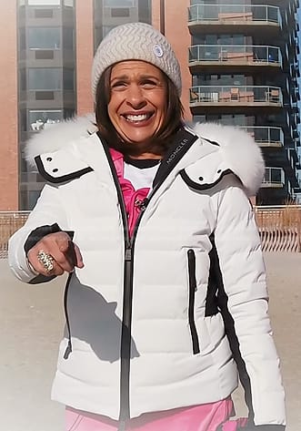 Hoda’s white fur-trim puffer jacket on Today