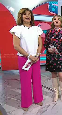 Hoda’s white top and pink wide-leg pants on Today