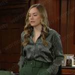 Hope’s green striped blouse and green pants on The Bold and the Beautiful