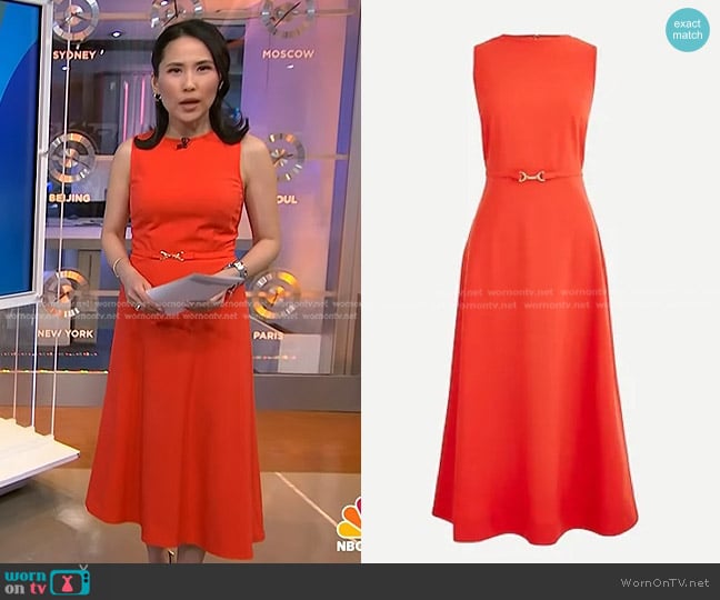 J. Crew A-line Midi Dress in Italian Stretch Wool worn by Vicky Nguyen on NBC News Daily