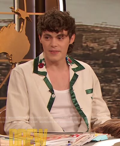 Jack Champion’s white floral embroidered shirt on The Drew Barrymore Show