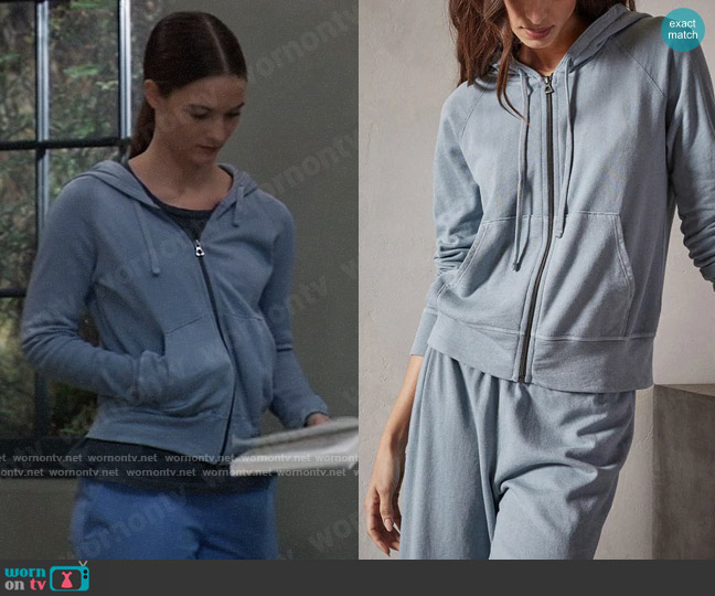 James Perse Vintage French Terry Zip Hoodie in Ocean Mist Pigment worn by Esme (Avery Kristen Pohl) on General Hospital