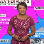 Janice Huff’s burgundy eyelet dress on Access Hollywood