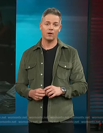 Jason Kennedy’s green corduroy shirt on Access Hollywood