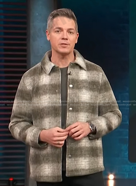 Jason Kennedy’s plaid wool shirt on Access Hollywood