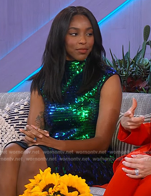 Jessica Williams’ green sequin dress on The Kelly Clarkson Show