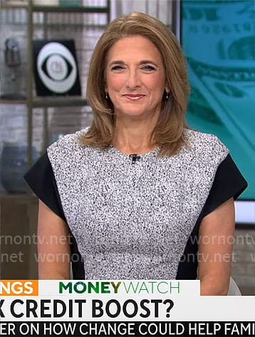 Jill Schlesinger’s speckled panel dress on CBS Mornings