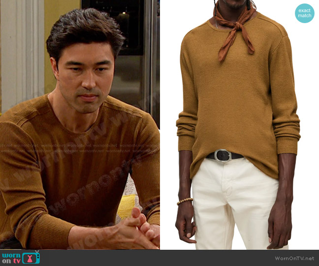 John Varvatos Astoria Merino Wool & Silk Crewneck Sweater worn by Li Shin (Remington Hoffman) on Days of our Lives