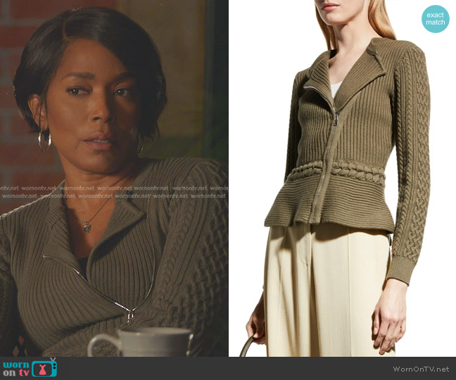 Jonathan Simkhai Andi Mixed-Stitch Fisherman Peplum Jacket worn by Athena Grant (Angela Bassett) on 9-1-1