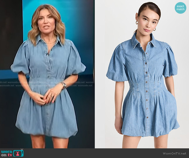 Jonathan Simkhai Ciara Denim Shirting Dress worn by Kit Hoover on Access Hollywood