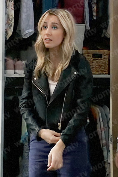 Josslyn’s leather moto jacket on General Hospital