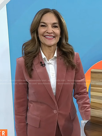 Joy Bauer’s pink velvet blazer and pants on Today