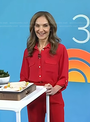 Joy Bauer’s red roll tab sleeve shirt on Today