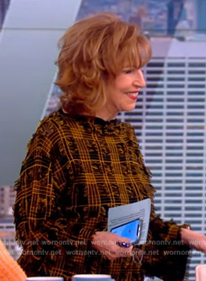 Joy’s black plaid fringe top on The View