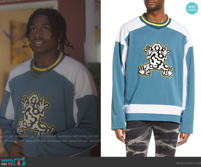 Purple Brand Frog Applique Mesh Jersey worn by Zeke (Ceyair J Wright) on Grown-ish