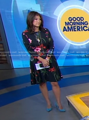 Juju Chang’s black floral dress on Good Morning America