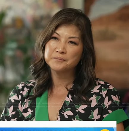 Juju’s black printed wrap top on Good Morning America