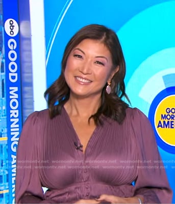 Juju’s purple satin peplum top on Good Morning America