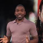 Justin’s pink brown polo shirt on E! News