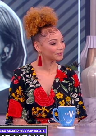 Justina Miles’ black floral print top on The View