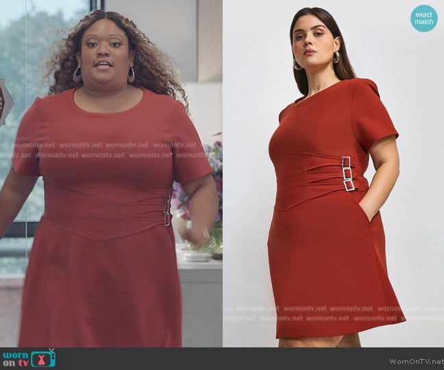 Karen Millen Compact Stretch Buckle A Line Dress worn by Dori Ovens (X Mayo) on American Auto