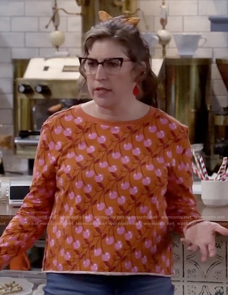 Kat’s orange cherry print top on Call Me Kat