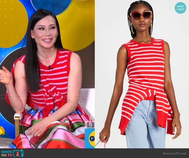 Kate Spade Breton Stripe Cashmere Shell worn by Lucy Liu on Good Morning America